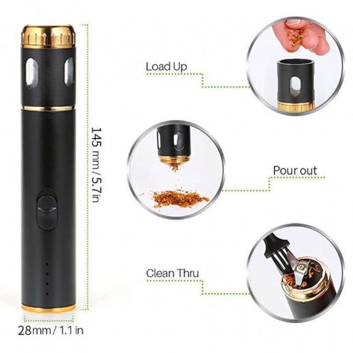 Electric Dry Herb Grinder Pen Automatic Dispenser Tobacco Mini USB Black