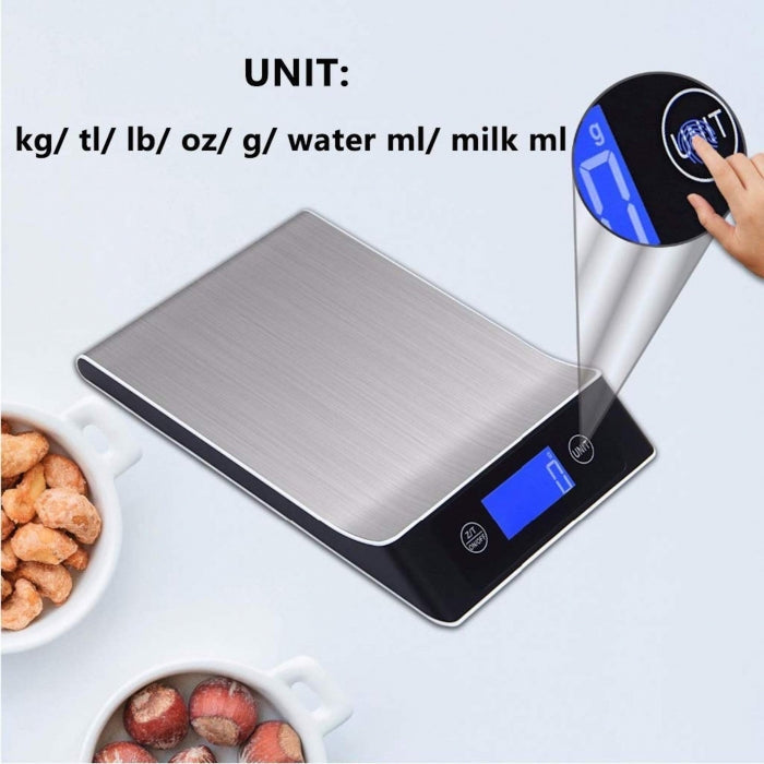 Large Electronic Kitchen Scales Stainless Steel Surface 1g_15kg